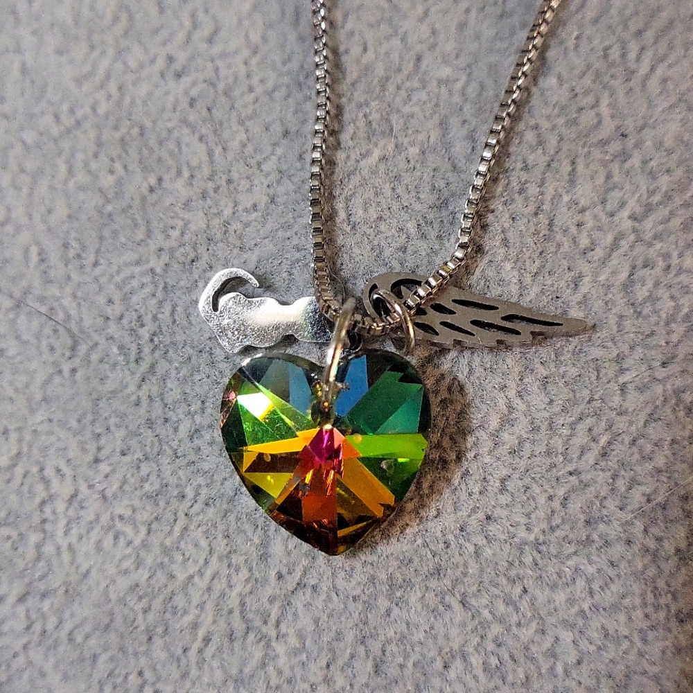 Cat Rainbow Heart memorial necklace